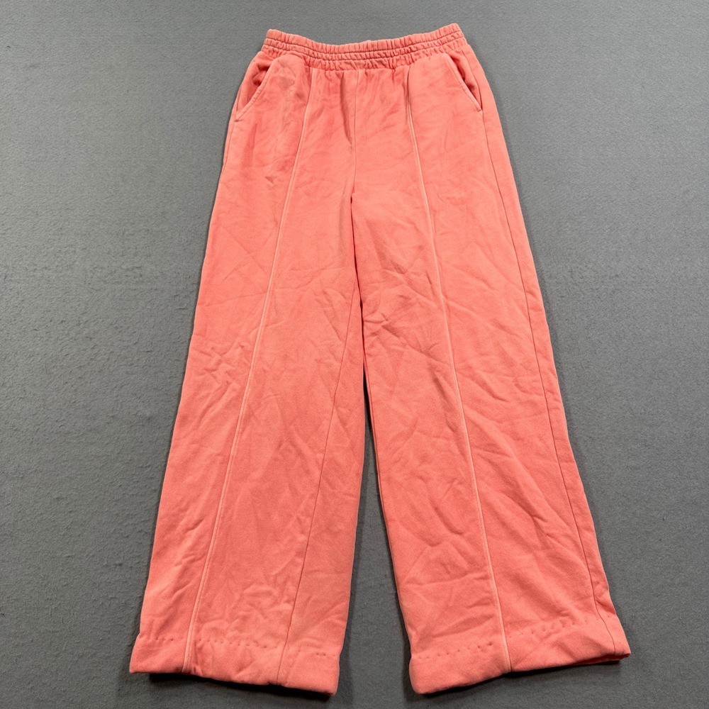 GAP Sweatpants Women's Small Coral Pink High Rise Fleece Pintuck Wide Leg Lounge